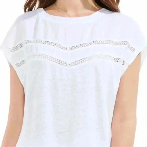 Two by Vince Camuto Linen Jersey Crotchet Top Sz L - Picture 3 of 8